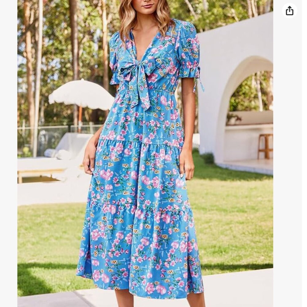 Floral Blue Midi Dress